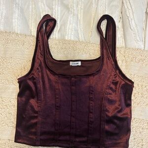 Garage Satin Corset Crop Tank - Burgundy